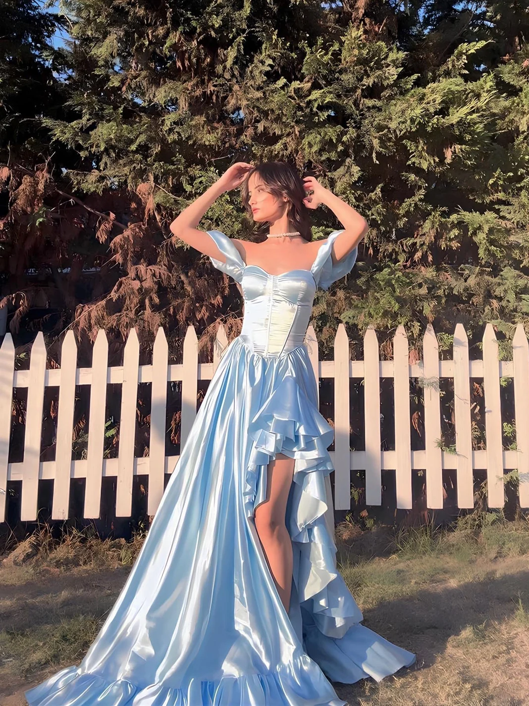 Baby blue corset dress with ruffles on the sides/baby blue long princess dress/party, wedding, prom, graduation , halloween dress