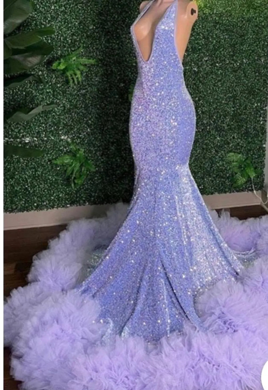 Purple or Lilac Deep V Glitter Prom Dress