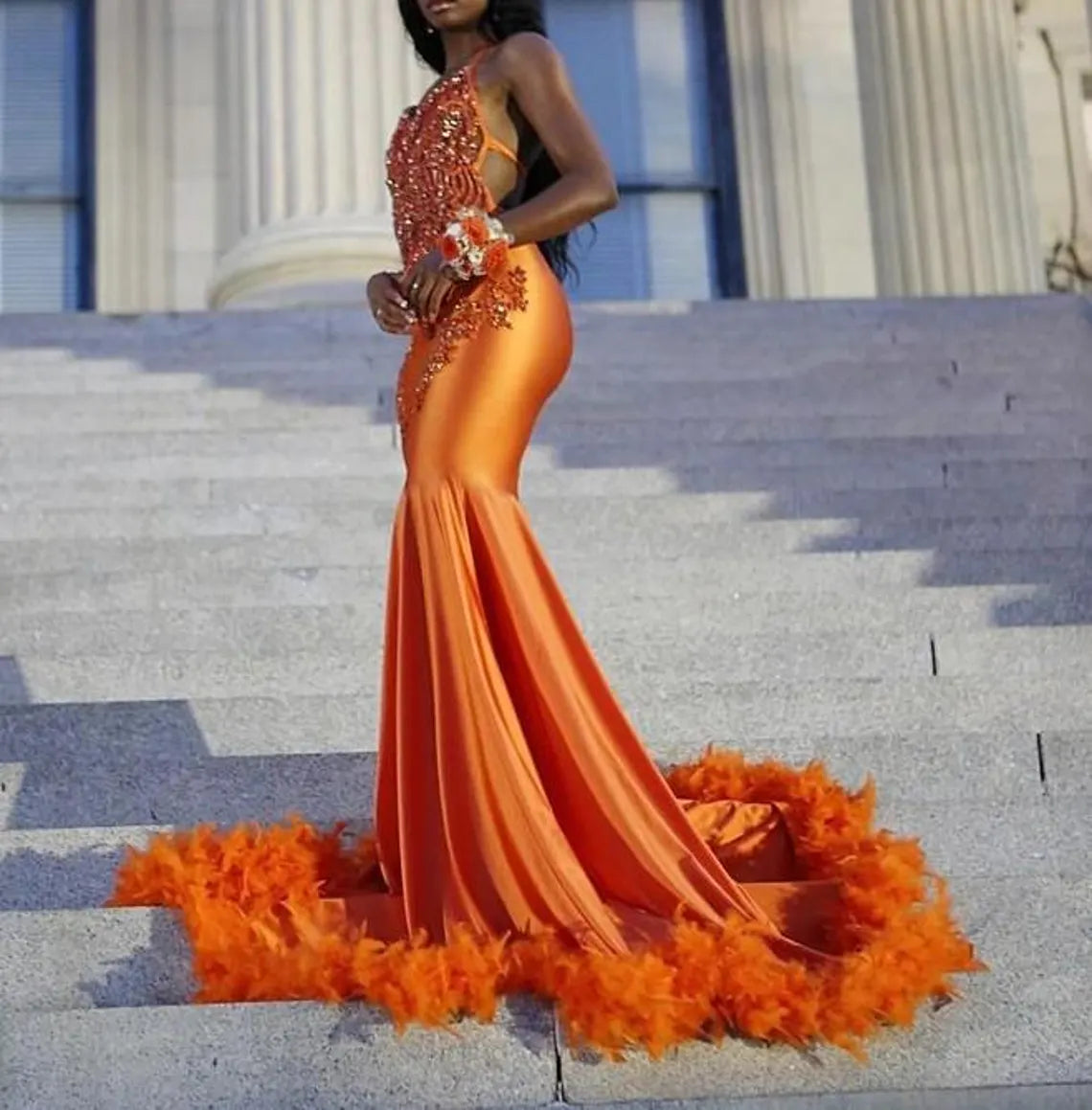 Beautiful orange mermaid dress, Bridesmaid Dress,Wedding Reception Mermaid Dress,Wedding Dress,Prom outfit,sleeveless dress,Free Shipping