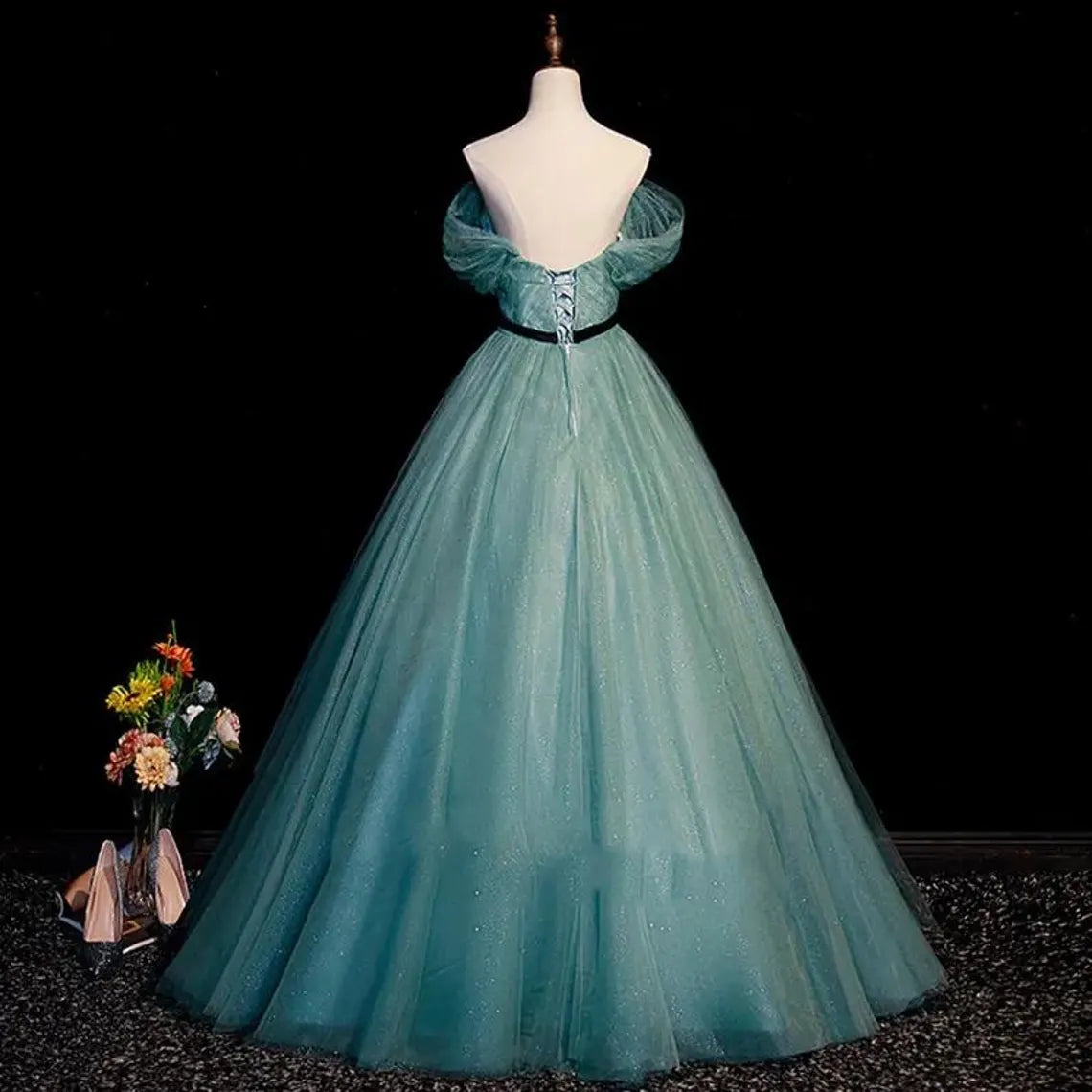 French Green Evening Dress,Formal Prom Dress,Fairy Prom Dress,Princess Ball Gown,Cocktail Dress,Birthday Graduation Party Dress,Ball Gown