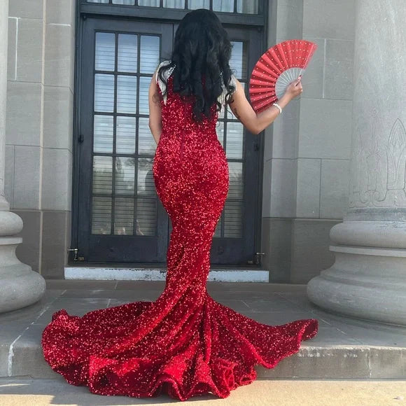 Red sparkly mermaid prom dress
