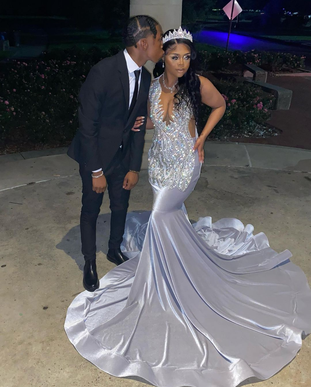 Long Prom Dresses Sexy Mermaid Style Luxury Beaded Diamond Black Girl Silver Prom Party Formal Gowns