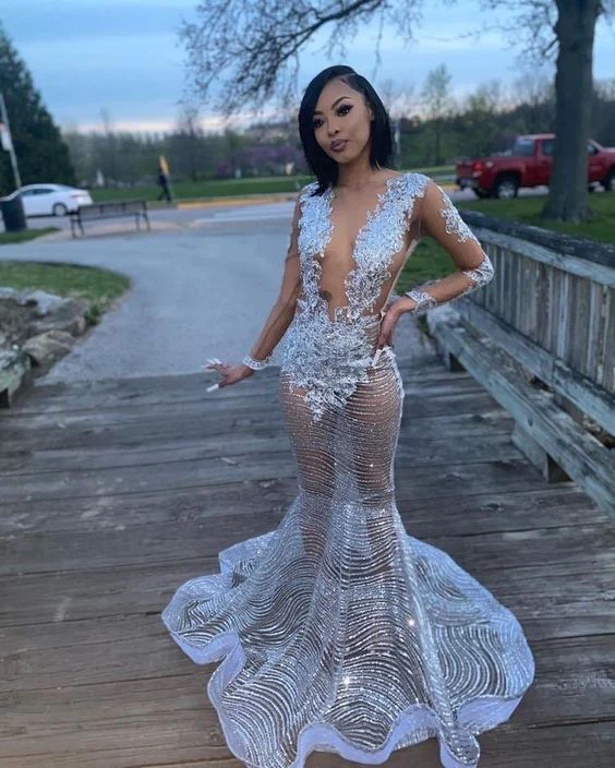 Rhinestone mermaid 2025 prom dress
