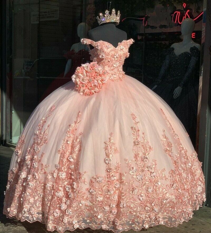 Charming Ball Gown Pink Quinceanera Dress Lace Applique Beading Sweet 16 Dress