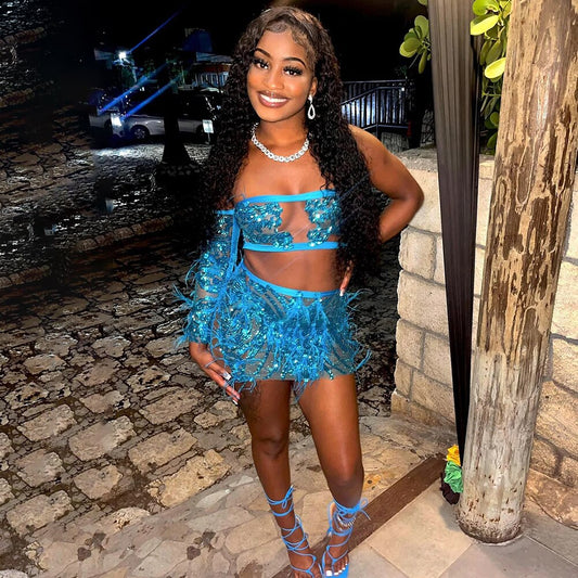 Custom Made Sexy Short Prom Dress for Birthday Party Sparkly Sequin Feather Single Sleeve Women Mini Cocktail Gowns