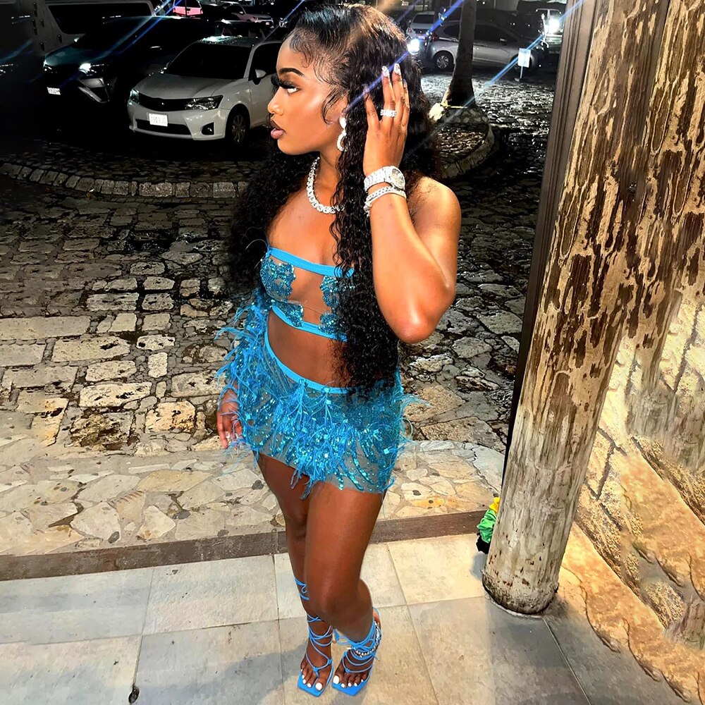 Custom Made Sexy Short Prom Dress for Birthday Party Sparkly Sequin Feather Single Sleeve Women Mini Cocktail Gowns