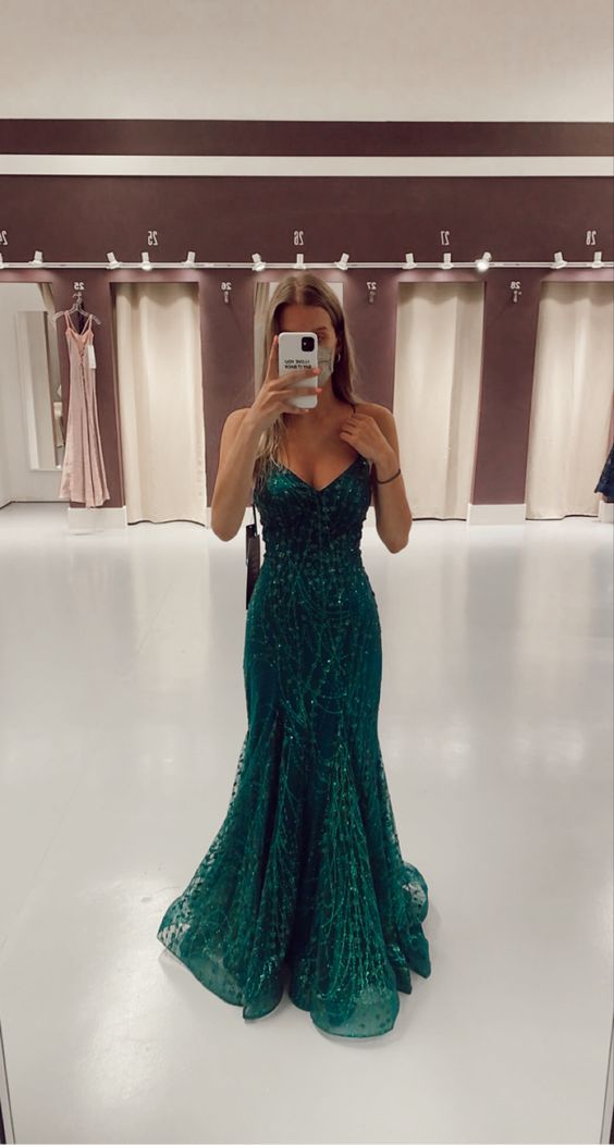 tulle green prom dress long mermaid formal dresses