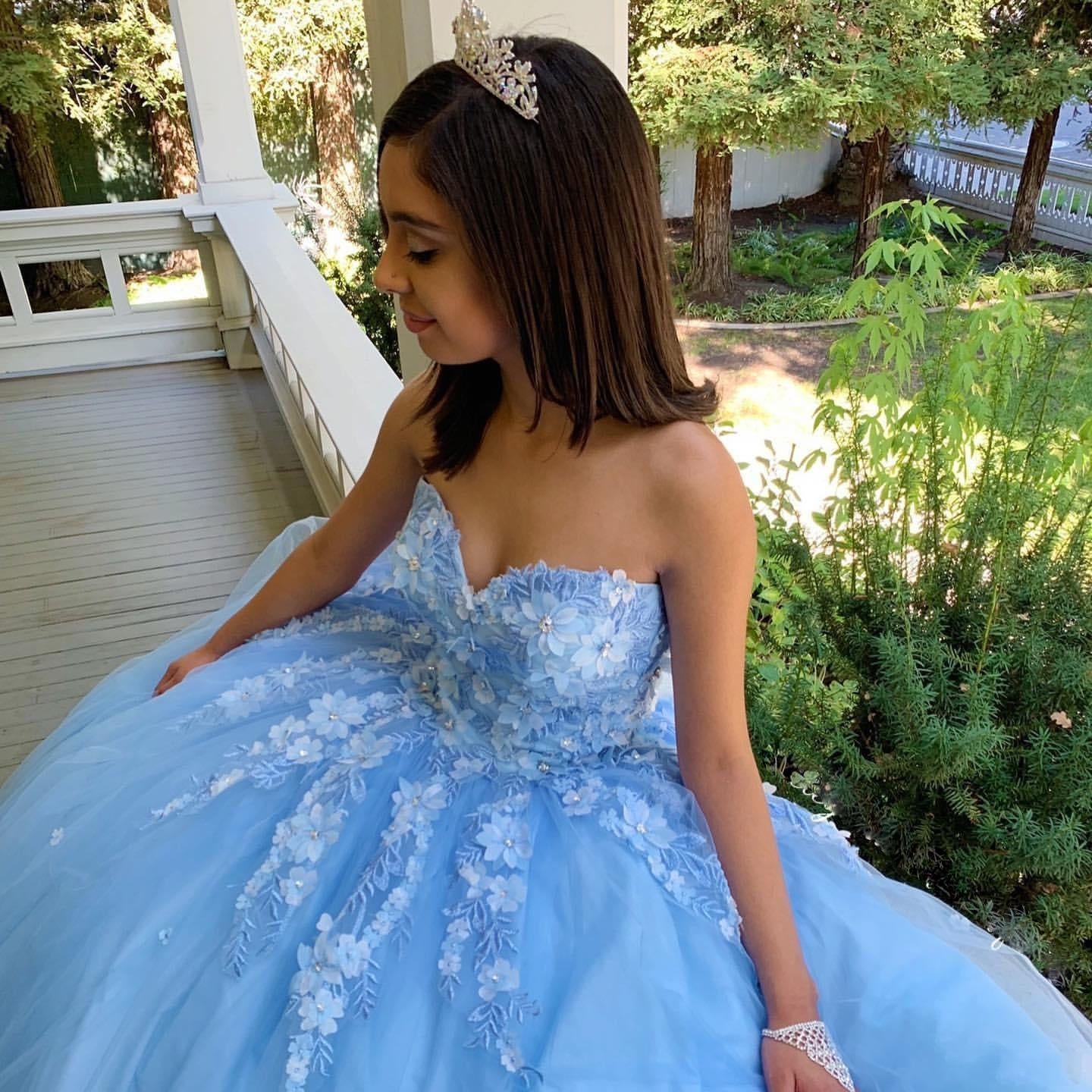 Princess Sky Blue Quinceanera Dresses,Sweet 16 Dresses with Applique Beaded