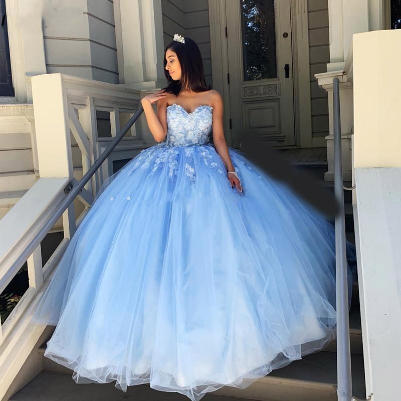 Princess Sky Blue Quinceanera Dresses,Sweet 16 Dresses with Applique Beaded