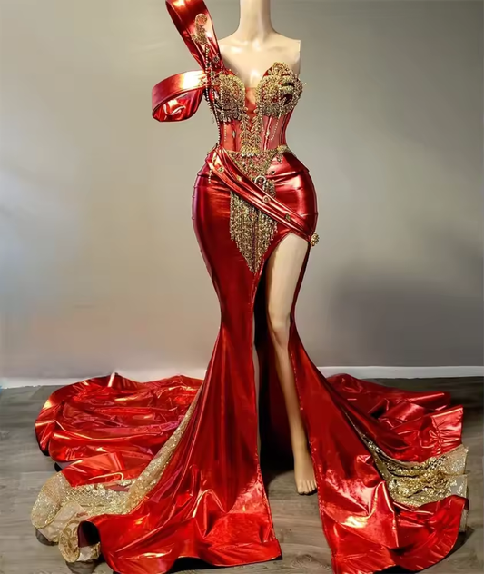 Sparkly Sexy Orange Prom Dress Beads Crystal Rhinestones Birthday Party Gowns Wedding Reception Robe De Bal Customized