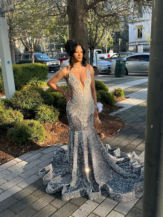 Gray Prom dress, Sequence floor length Mermaid dress, prom dress