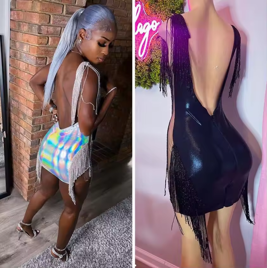 Silver See Through Short Prom Homecoming Dress Luxury Sparkly Diamond Crystal Tassel Black Girl Birthday Gown for Women