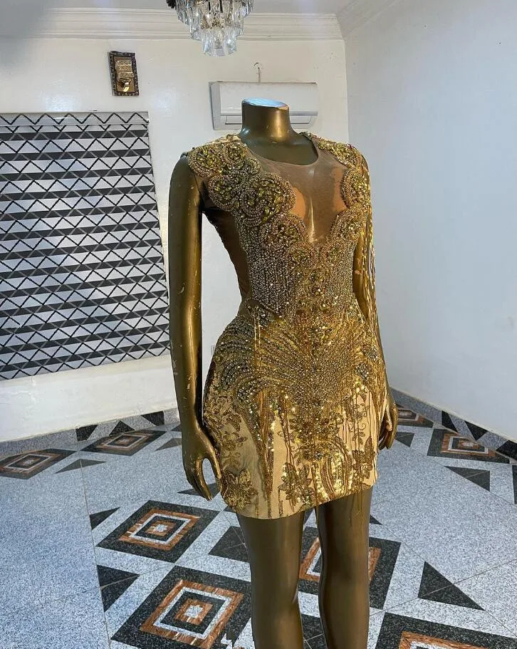 Sparkly Gold Short Black Girl Prom Dress for Women Luxury Diamond Crystal Tassel Gillter Birthday Homecoming Gown