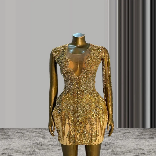 Sparkly Gold Short Black Girl Prom Dress for Women Luxury Diamond Crystal Tassel Gillter Birthday Homecoming Gown