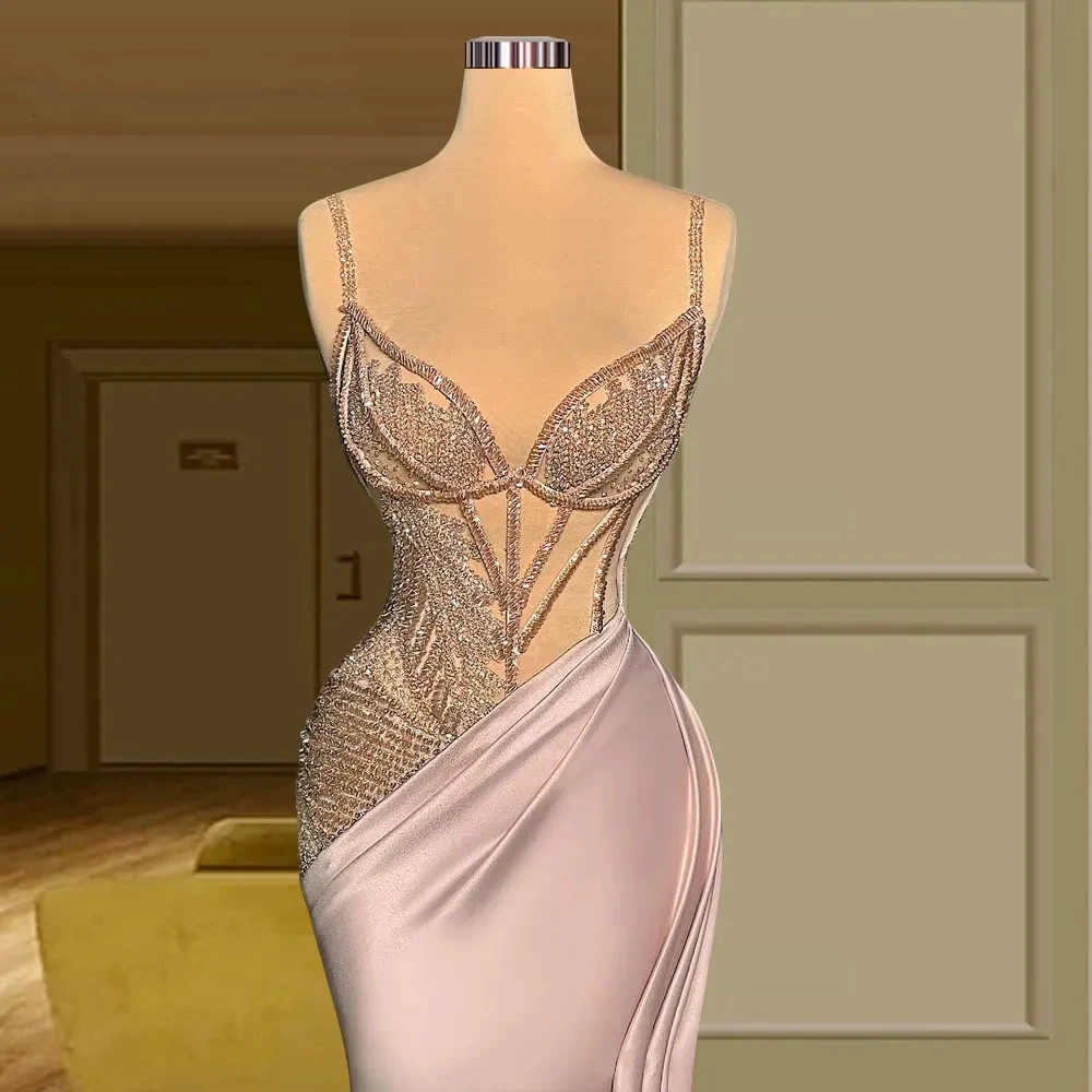 Pink Graceful Prom Dresses Floor Length Evening Robes For Formal Party Spaghetti Straps Sweetheart Gowns