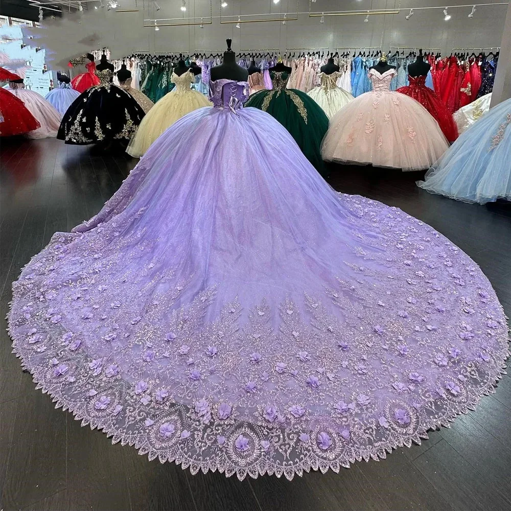 Light Purple Quincenara Dress Sparkly Beading Sequin Quinceañera XV Sweet 16 Ball Gown