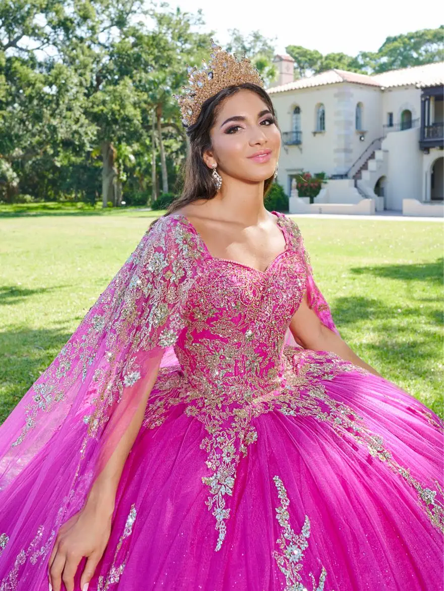 Pink Quinceanera Dresses Gold Lace Appliques Mexican Ball Gown Prom Party Dress