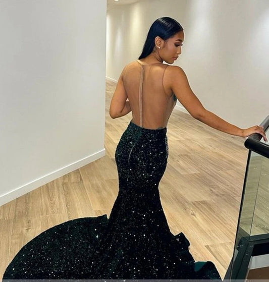 Dark Green Crystal Beading Sequin Prom Dresses Luxury Gowns Mermaid Dress For Party Wedding Evening Backless Formal Gowns