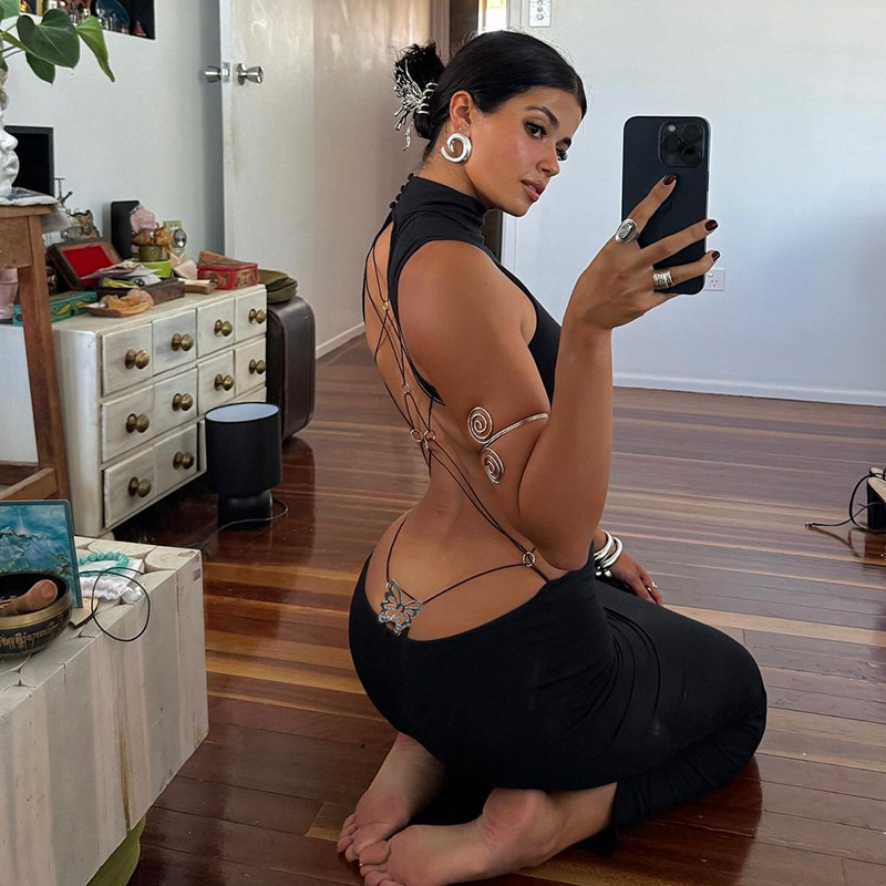 Summer New Style Hot Girl Long Dress Sexy Backless Bow Dress Elegant Sexy Party Dress Club Outfit