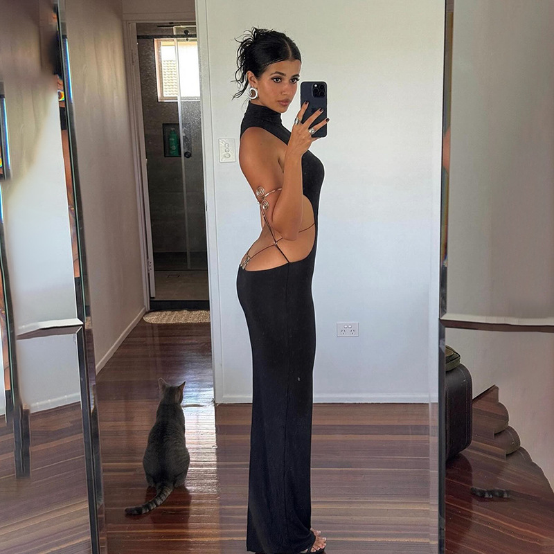 Summer New Style Hot Girl Long Dress Sexy Backless Bow Dress Elegant Sexy Party Dress Club Outfit