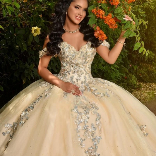 Yellow Quinceanera Dresses Lace Applique Sweetheart Tulle Ball Gown Birthday Party Sweet 16