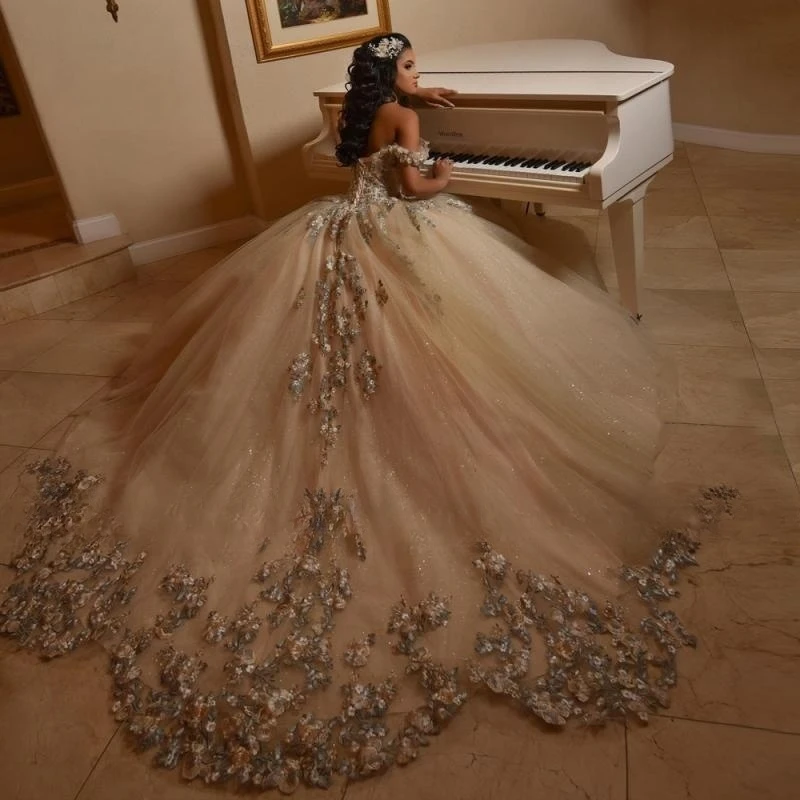 Yellow Quinceanera Dresses Lace Applique Sweetheart Tulle Ball Gown Birthday Party Sweet 16