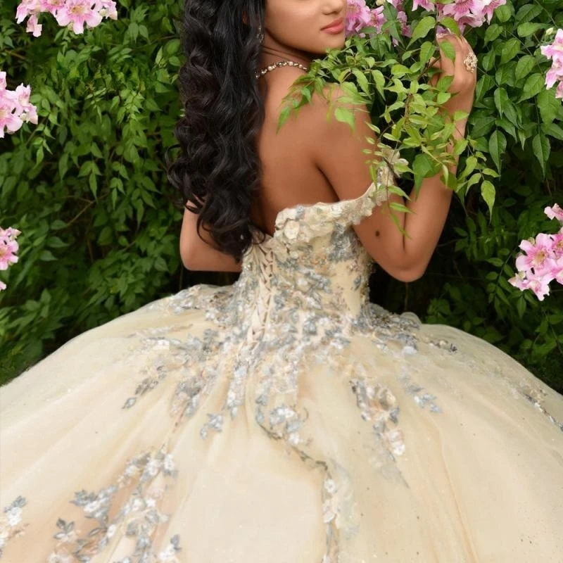 Yellow Quinceanera Dresses Lace Applique Sweetheart Tulle Ball Gown Birthday Party Sweet 16