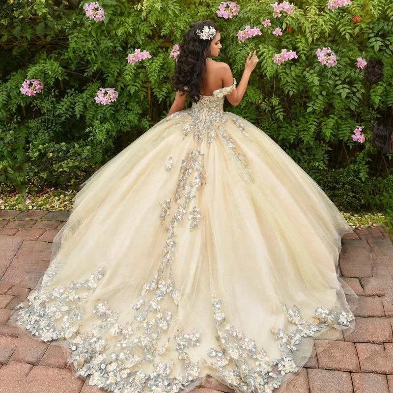Yellow Quinceanera Dresses Lace Applique Sweetheart Tulle Ball Gown Birthday Party Sweet 16