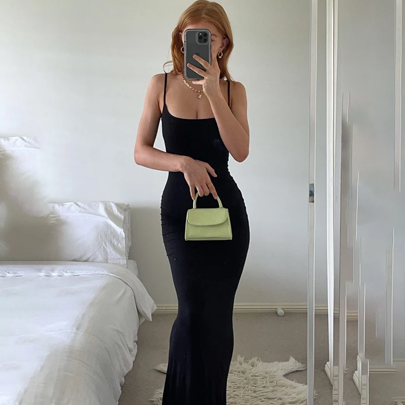 Elegant Bodycon Maxi Dress Women Summer Sleeveless Backless Sexy Outfits Party Club Sundress Black Birthday Dresses Clothes