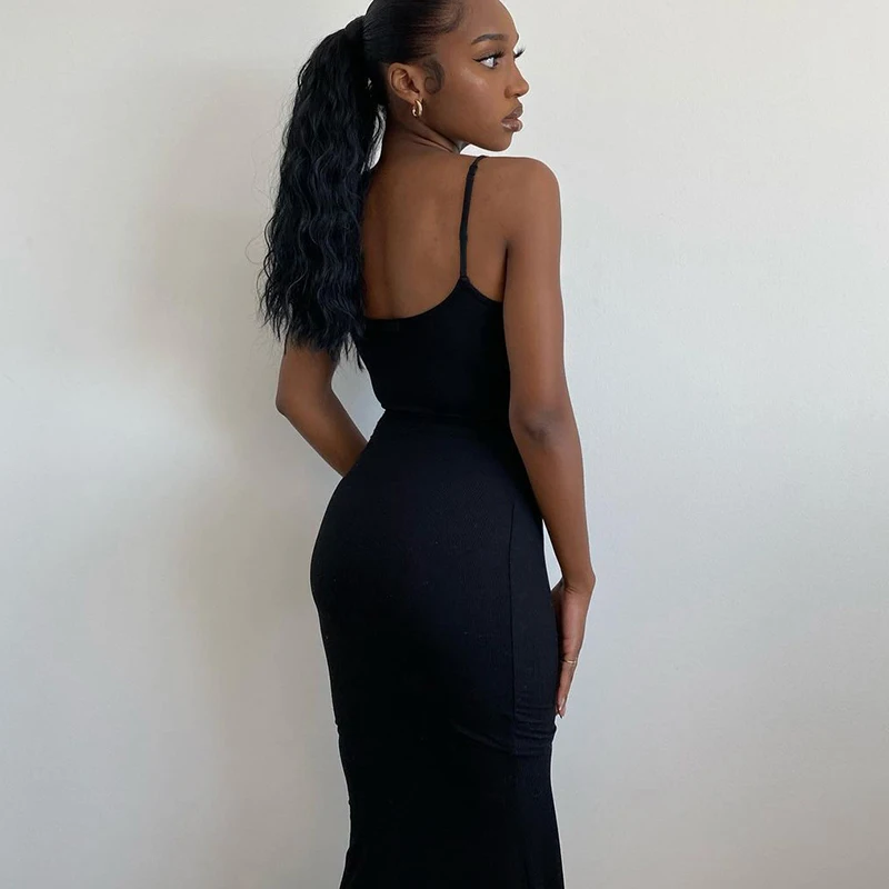 Elegant Bodycon Maxi Dress Women Summer Sleeveless Backless Sexy Outfits Party Club Sundress Black Birthday Dresses Clothes