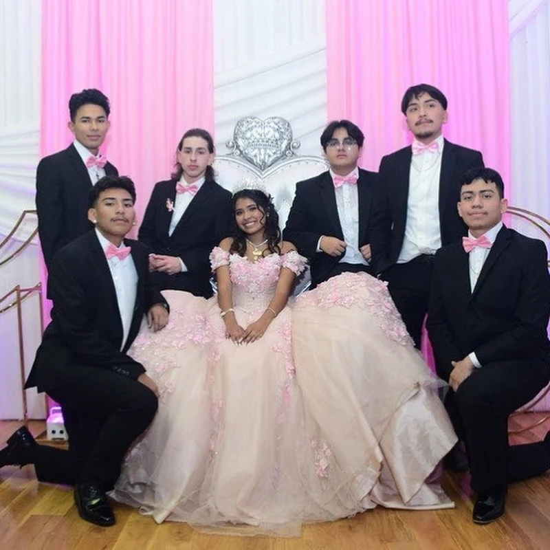 Pink Shiny Lace Ball Gown Quinceanera Dress Applique 3D Flower Beaded Sweetheart Sweet 16 Dress Lace-up