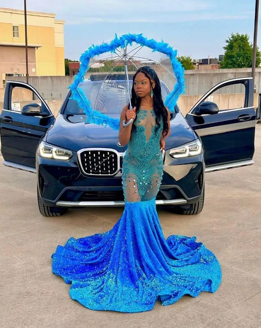 Sparkly African Prom Dress for Women Luxury Diamond Crystal Velvet Black Girl Birhtday Queen Gown