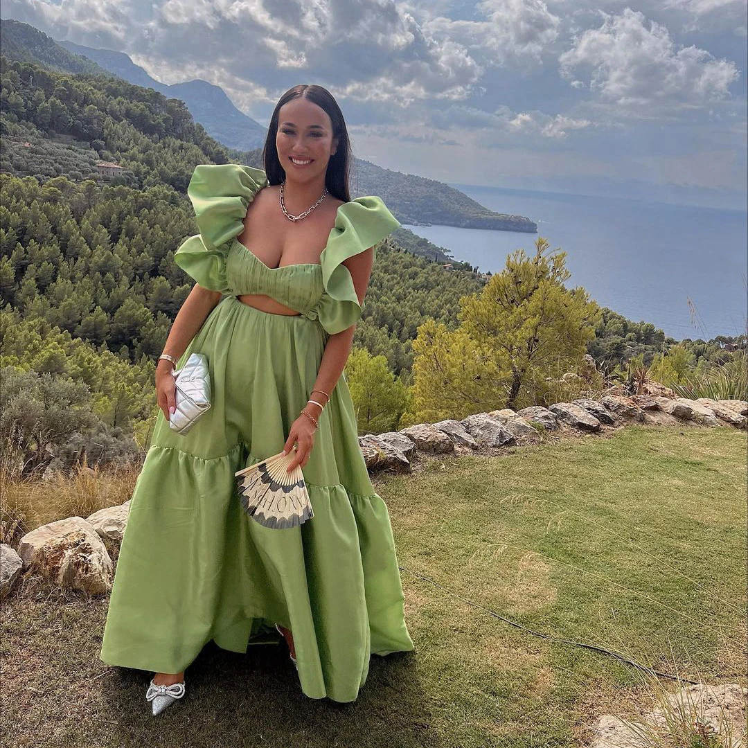 New Arrival Green Satin Prom Dress Sweetheart Puffy Shoulder Ball Gown ...