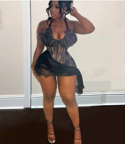 Sexy Lace Mini Prom Dresses For Women Halter Sleeveless Rhinestone Black Girls Short Birthday Dress Party Gowns