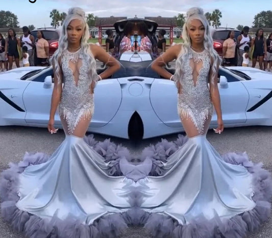 Sexy Silver Prom Dress Velvet For Black Girl Glitter Beads Crystals Rhinestones Birthday Party Evening Gown