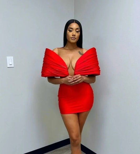 Stunning New Red Prom Gown With Two Gloves Off Shoulder Birthday Party Cocktail Dresses