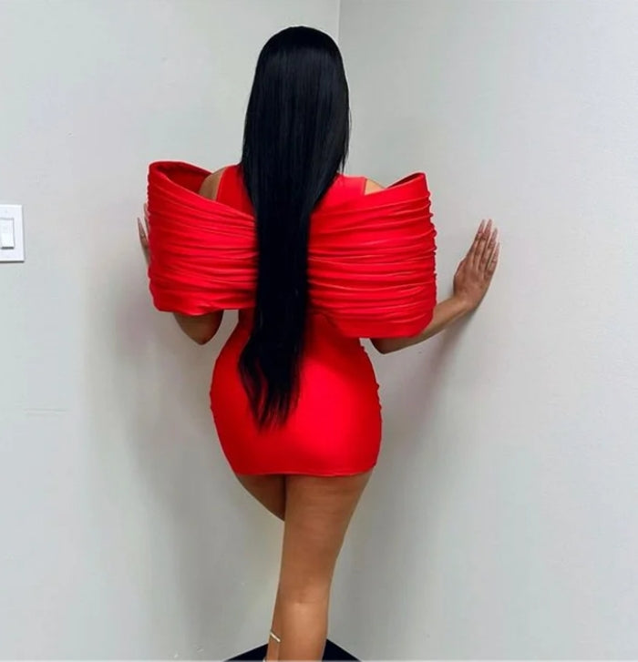Stunning New Red Prom Gown With Two Gloves Off Shoulder Birthday Party Cocktail Dresses