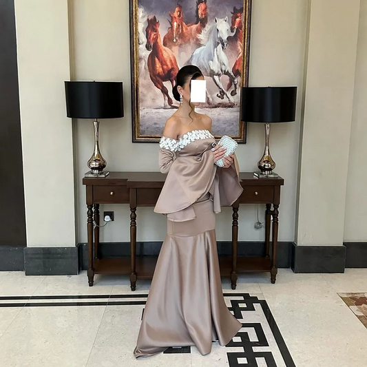 Mermaid Prom Dresses Fairy Long Sleeve Formal Evening Gowns Lace Satin Party Gown