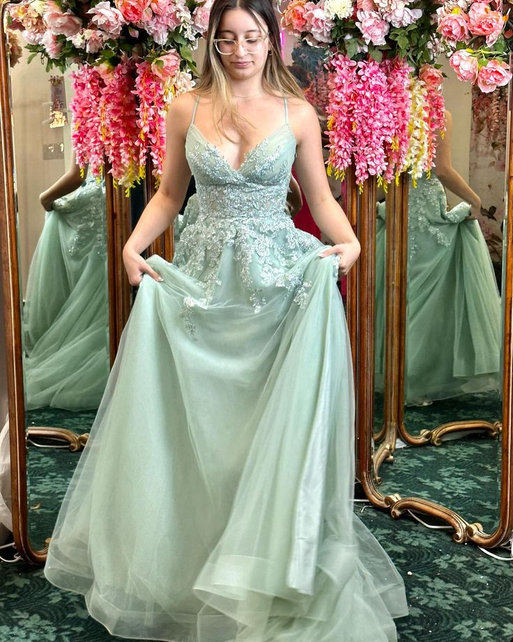 Straps Appliques Tulle Long Formal Dress Long Prom Dress – Flora Dress