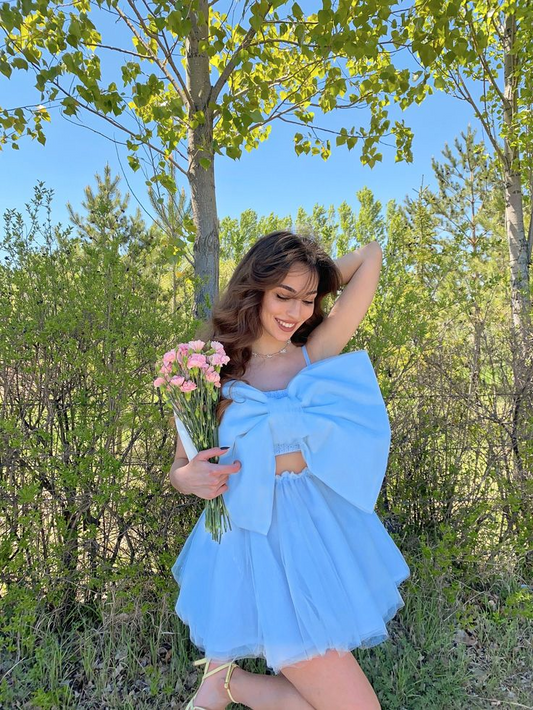 Blue Dreamy Bow Set | Fluffy Dress | Puff Dress | After Party Dress | Wedding Dress | Cottagecore Dress