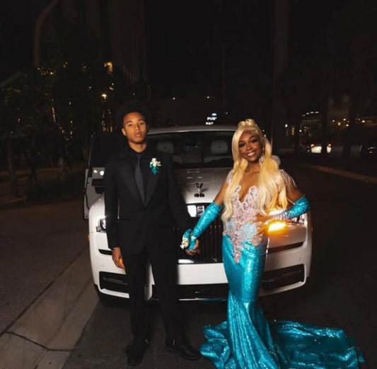 Sparkling Sapphire Mermaid Prom Dress Luxury Diamond Applique Beaded Black Girls Birthday Party