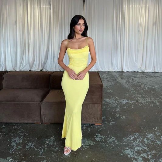 Yellow Simple Prom Gowns Satin Evening Dresses Prom Dress Modern Celebrity Gown Outfit Mermaid Party Dress
