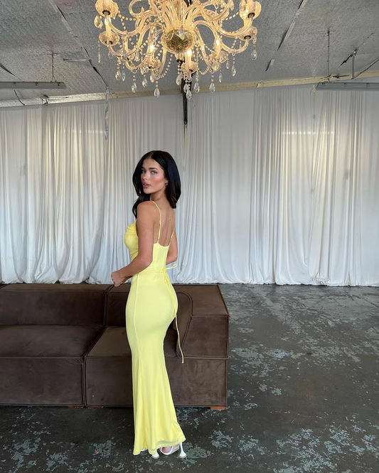 Yellow Simple Prom Gowns Satin Evening Dresses Prom Dress Modern Celebrity Gown Outfit Mermaid Party Dress