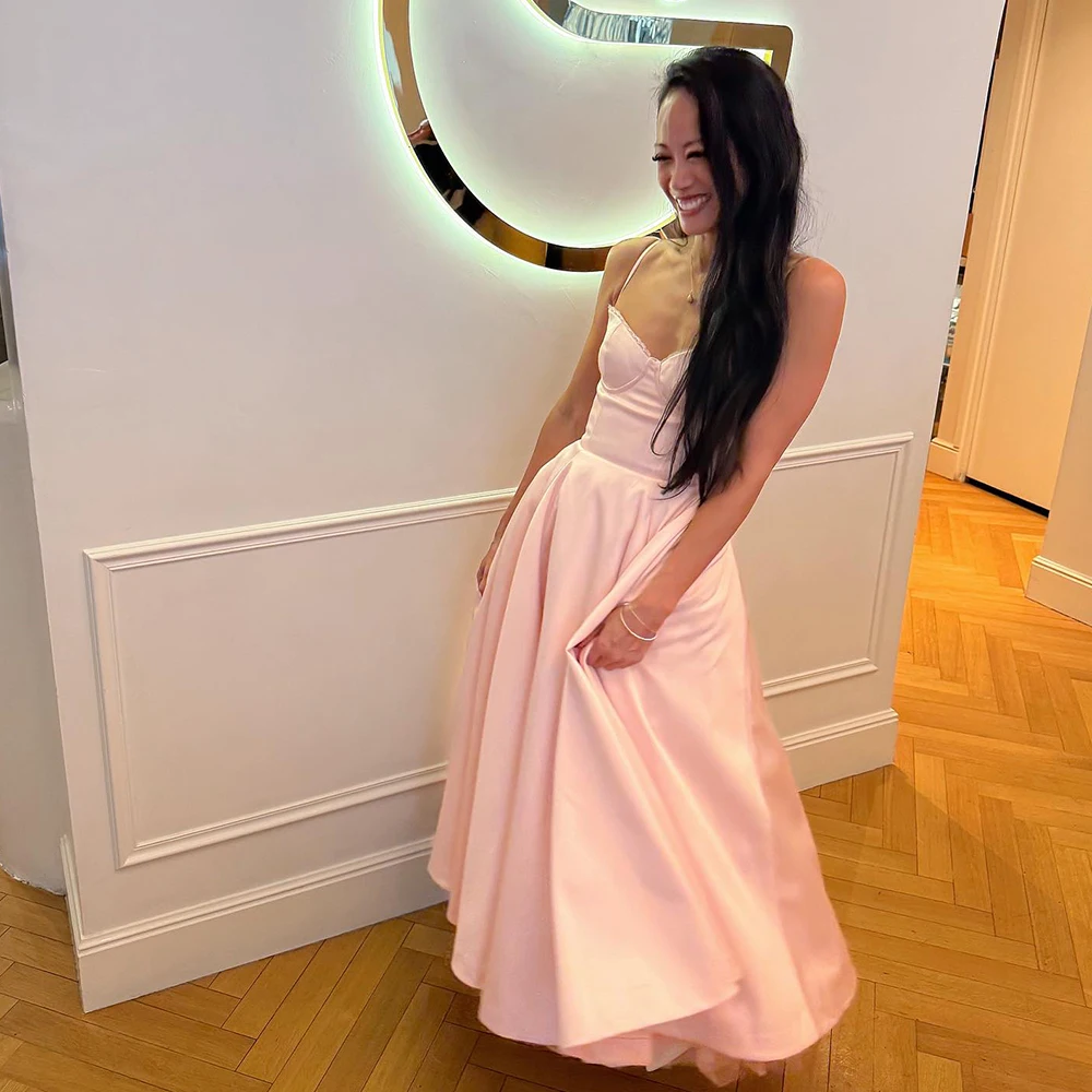 Pink Summer Dress New Arrivals Spaghetti Strap Elegant Midi Dress Fit and Flare Dress Sexy Women's Clothing