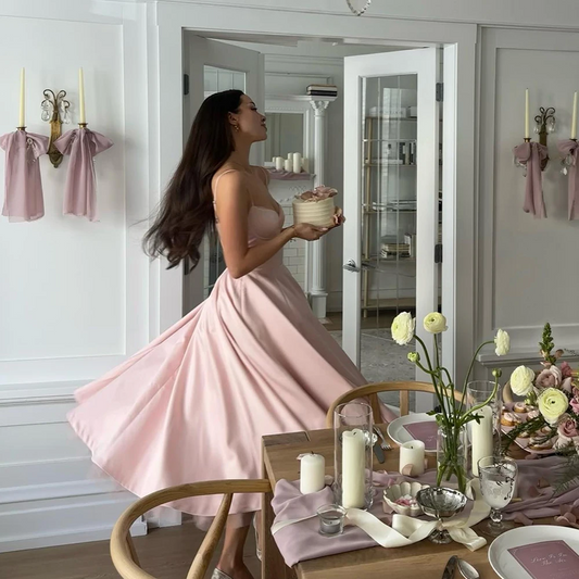 Pink Summer Dress New Arrivals Spaghetti Strap Elegant Midi Dress Fit and Flare Dress Sexy Women's Clothing