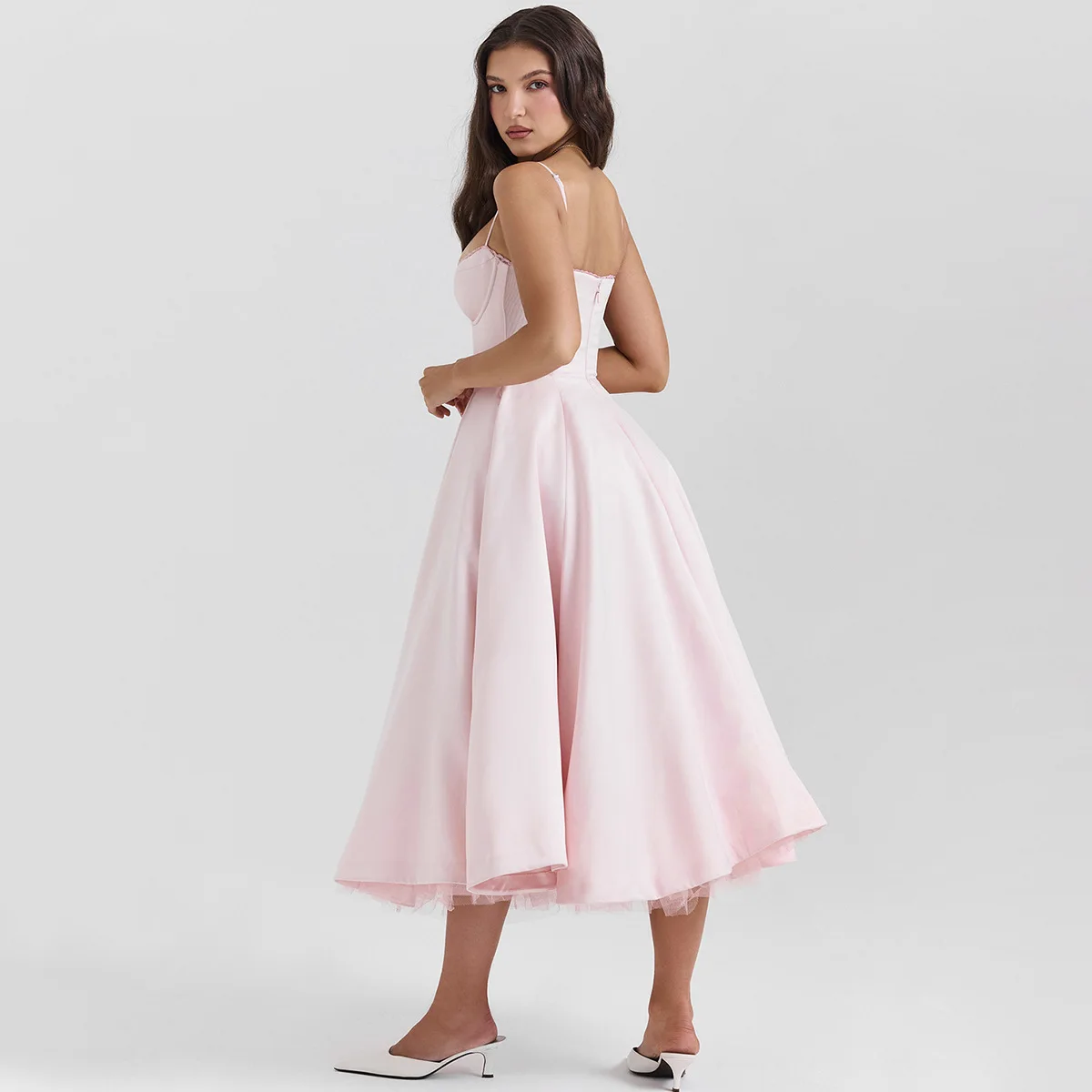 Pink Summer Dress New Arrivals Spaghetti Strap Elegant Midi Dress Fit and Flare Dress Sexy Women's Clothing
