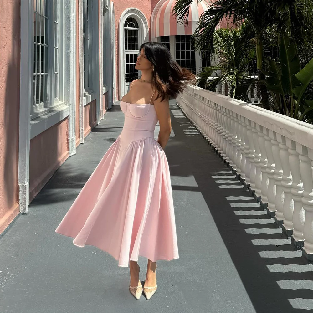 Pink Summer Dress New Arrivals Spaghetti Strap Elegant Midi Dress Sexy Women's Clothing