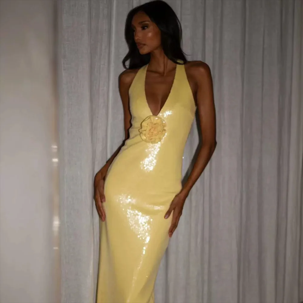 Women's Fashion and Temperament Sequin Decoration, Hanging Neck, Sexy Dress