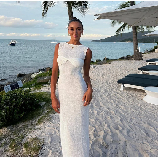 Elegant 3d Flower Knit Dress Women Sexy V-neck Sleeveless Sling Female Long Beach Dresses Summer Fashion Slim Lady Robes