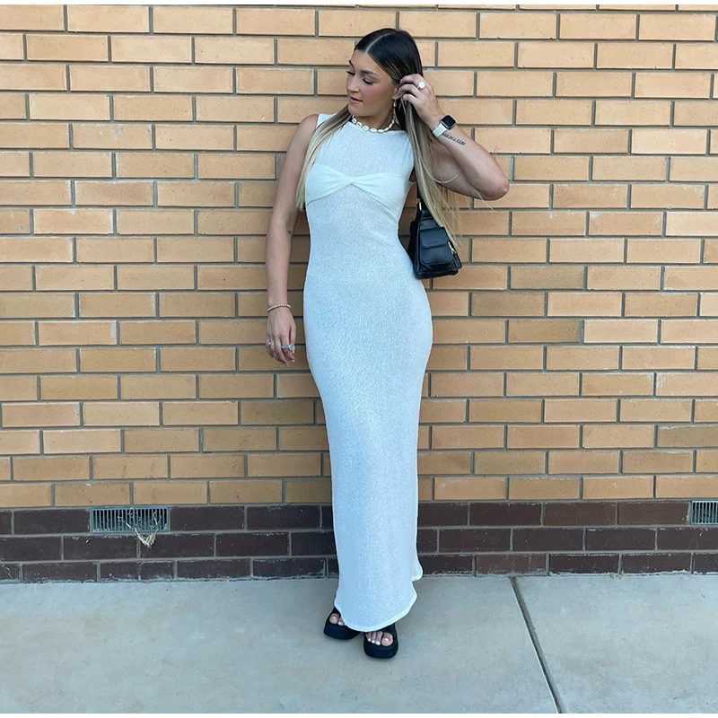 Elegant 3d Flower Knit Dress Women Sexy V-neck Sleeveless Sling Female Long Beach Dresses Summer Fashion Slim Lady Robes